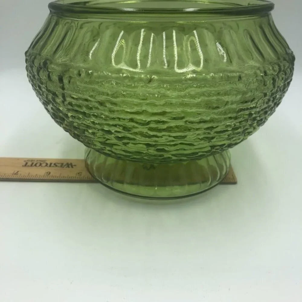 Vintage NAPCO 1176 Green Glass Vase Bowl Ribbed